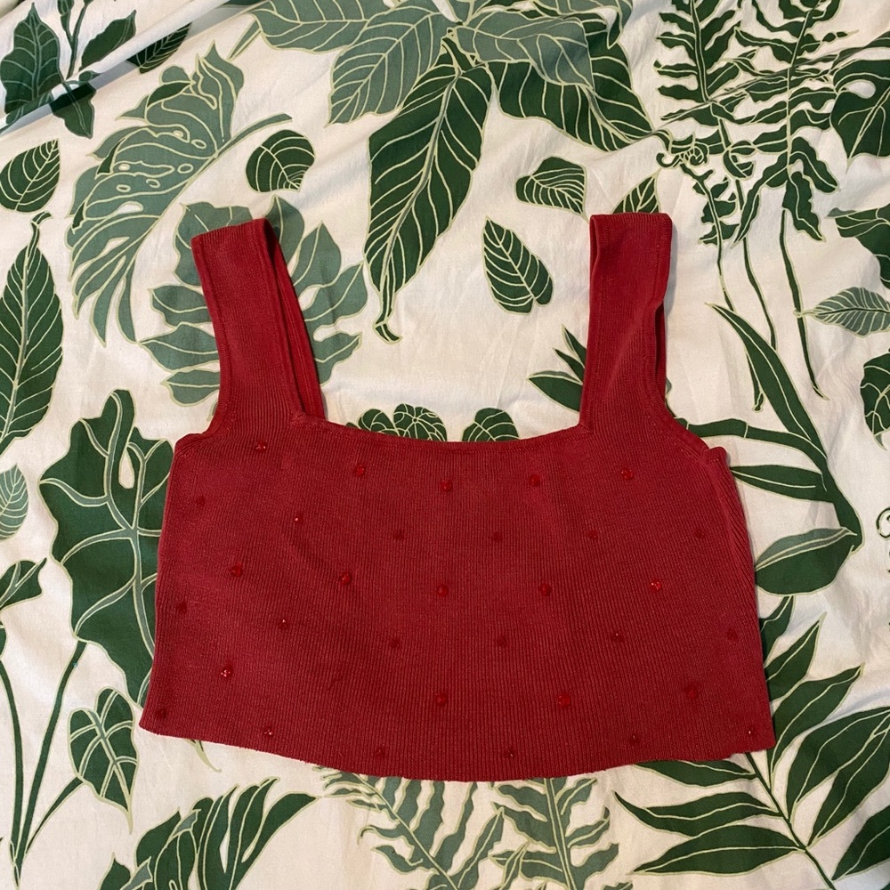Red beaded crop/ bra top